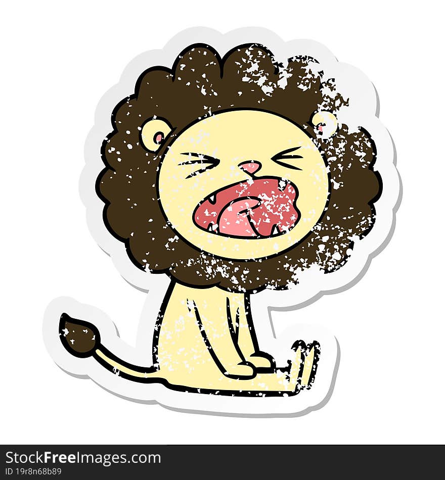 distressed sticker of a cartoon angry lion