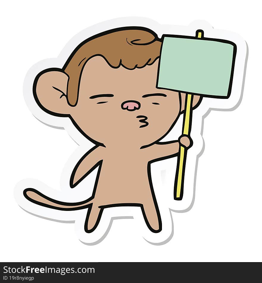 sticker of a cartoon suspicious monkey with signpost