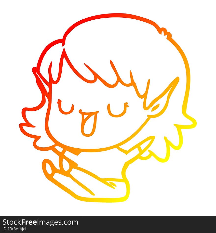 warm gradient line drawing cartoon elf girl