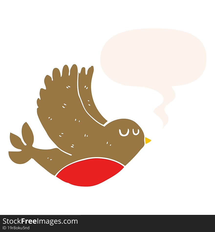 cartoon flying bird with speech bubble in retro style