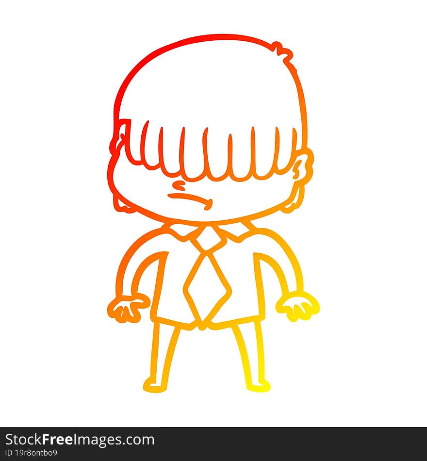 warm gradient line drawing cartoon boy with untidy hair