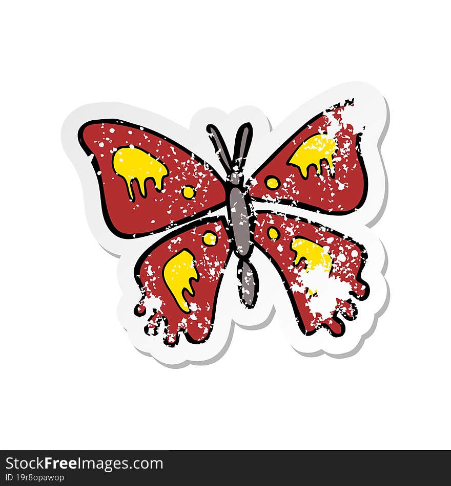 retro distressed sticker of a cartoon butterfly