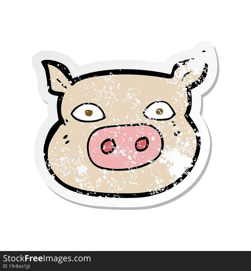 retro distressed sticker of a cartoon pig face