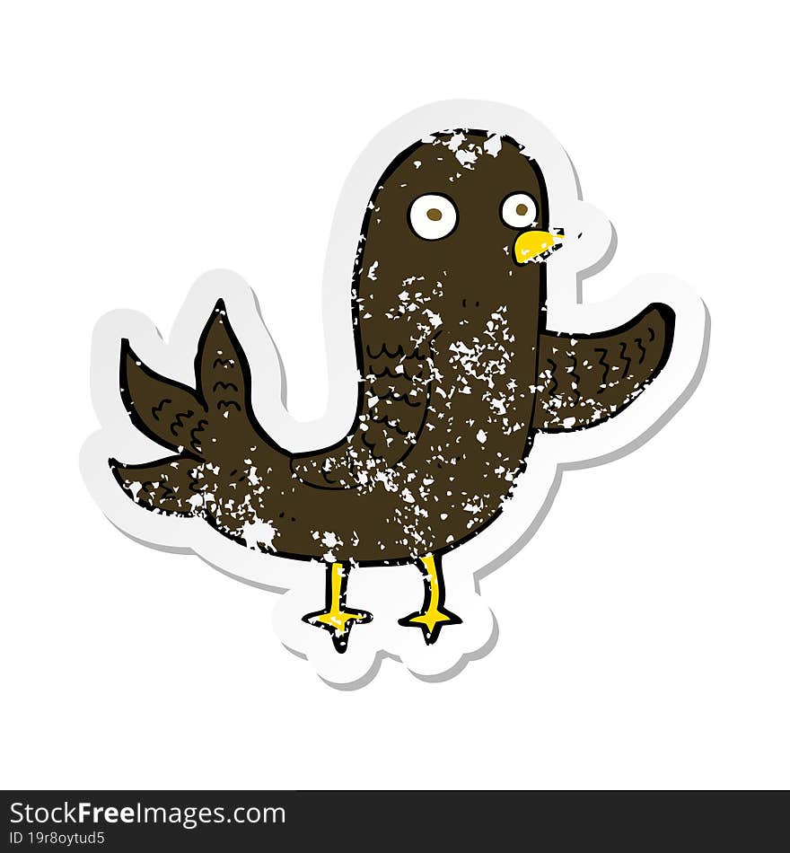 retro distressed sticker of a cartoon waving bird