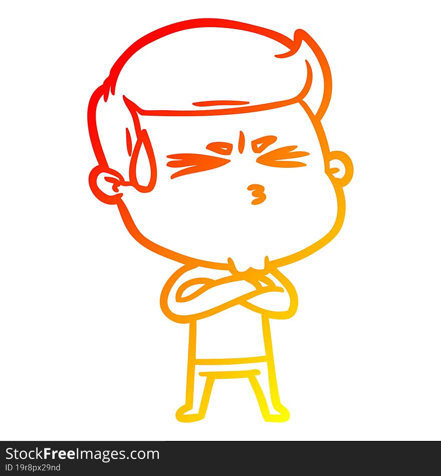 warm gradient line drawing cartoon man sweating