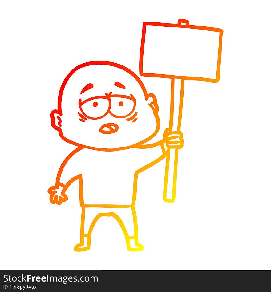 warm gradient line drawing cartoon tired bald man