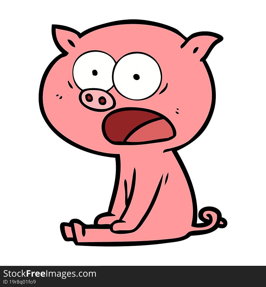 cartoon sitting pig shouting. cartoon sitting pig shouting