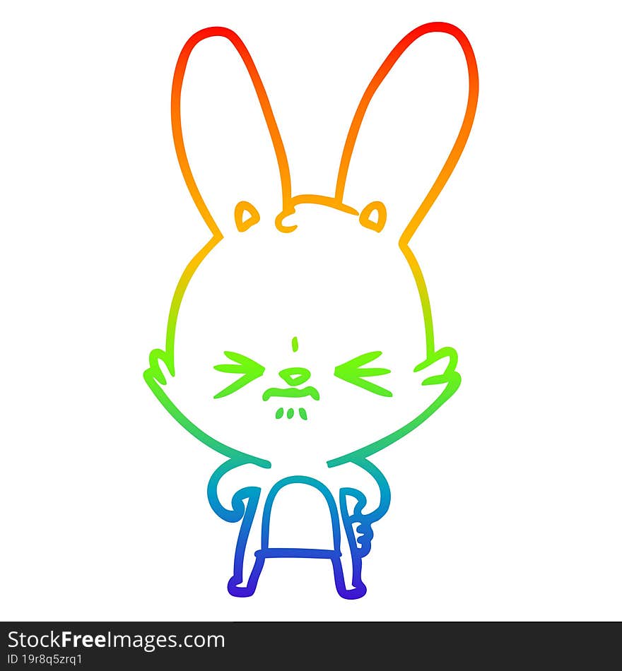 rainbow gradient line drawing of a cute cartoon rabbit