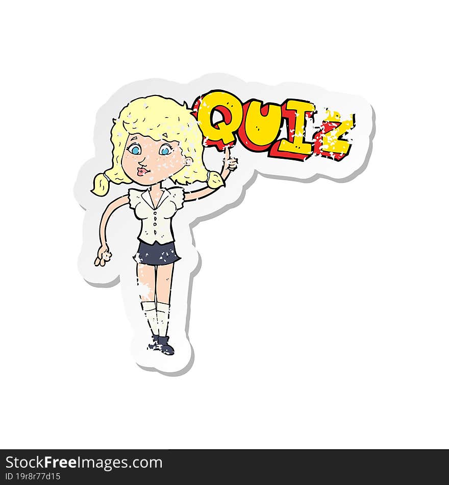 retro distressed sticker of a quiz sign cartoon