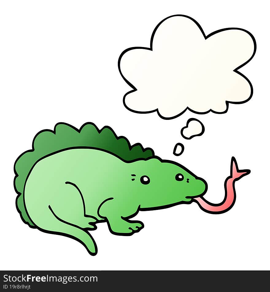 cartoon lizard and thought bubble in smooth gradient style