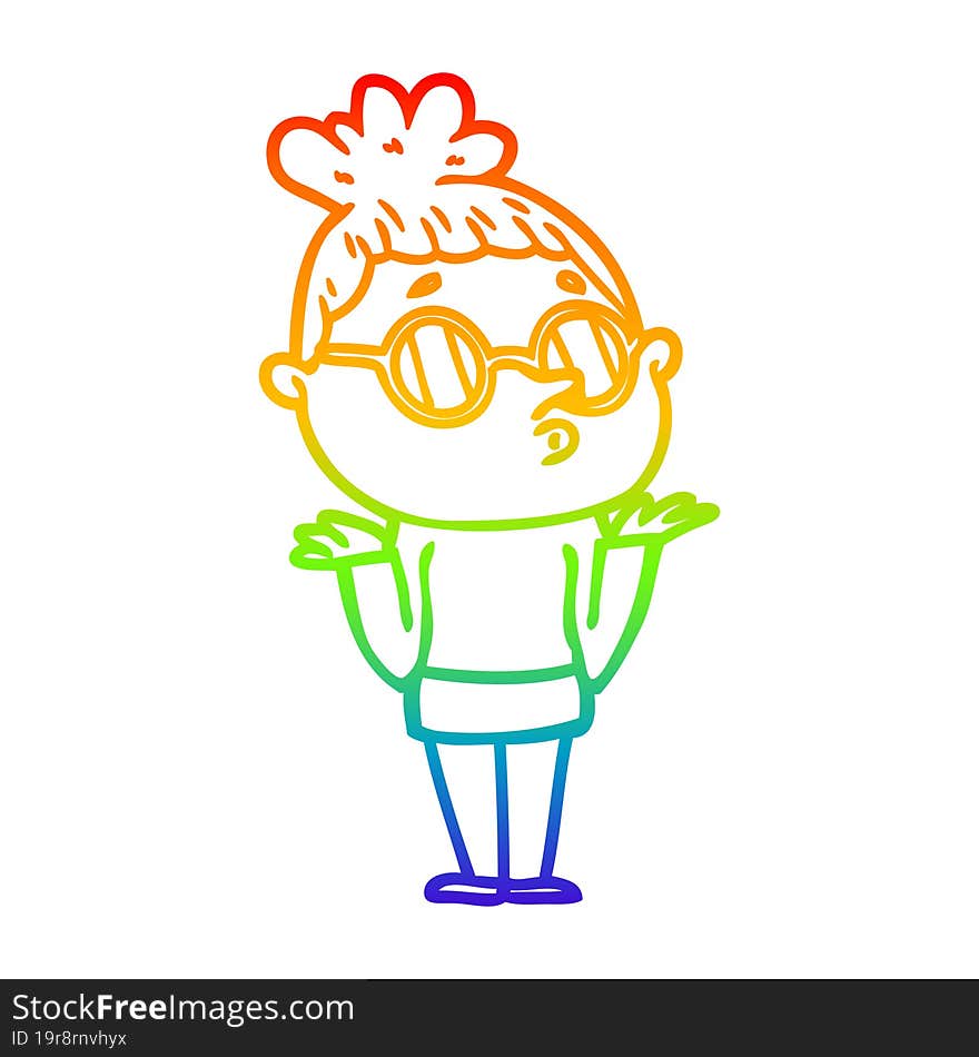 rainbow gradient line drawing cartoon woman wearing glasses