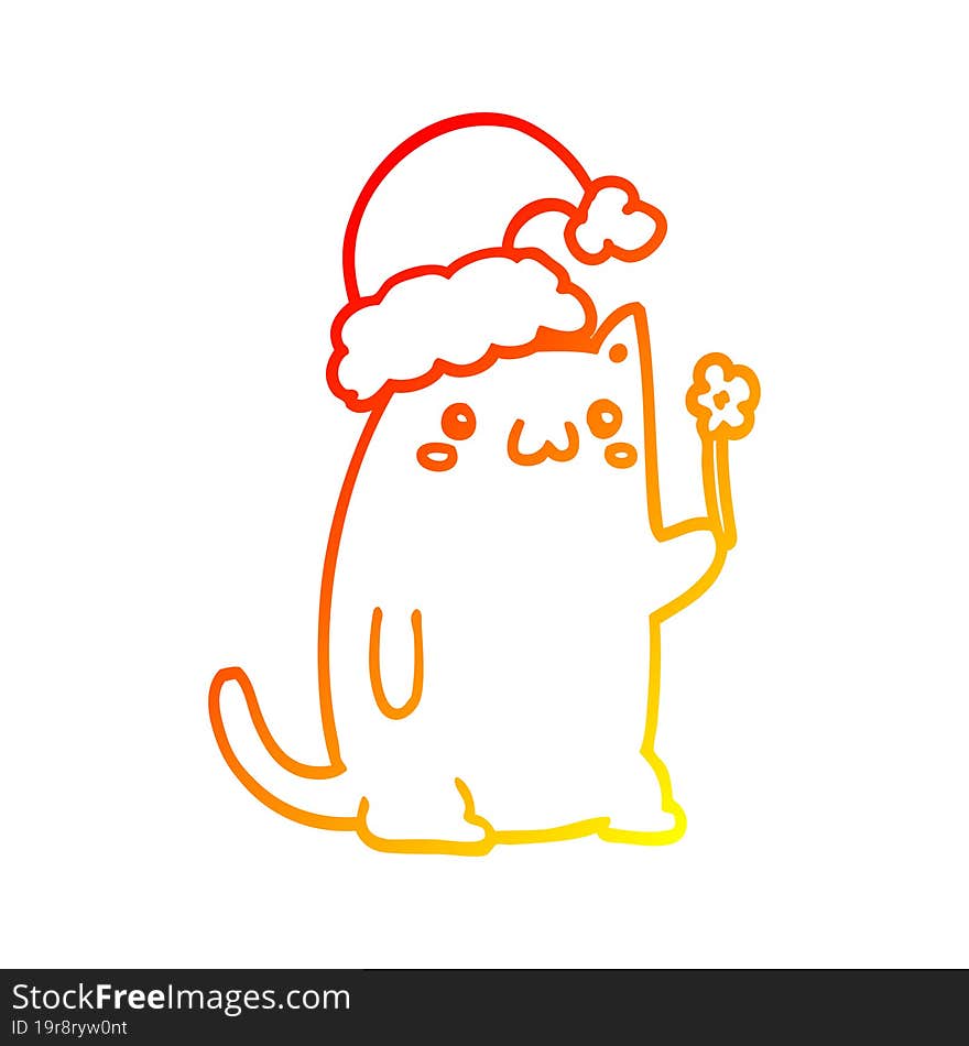 warm gradient line drawing cute cartoon christmas cat