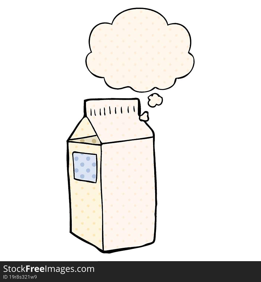 cartoon milk carton and thought bubble in comic book style