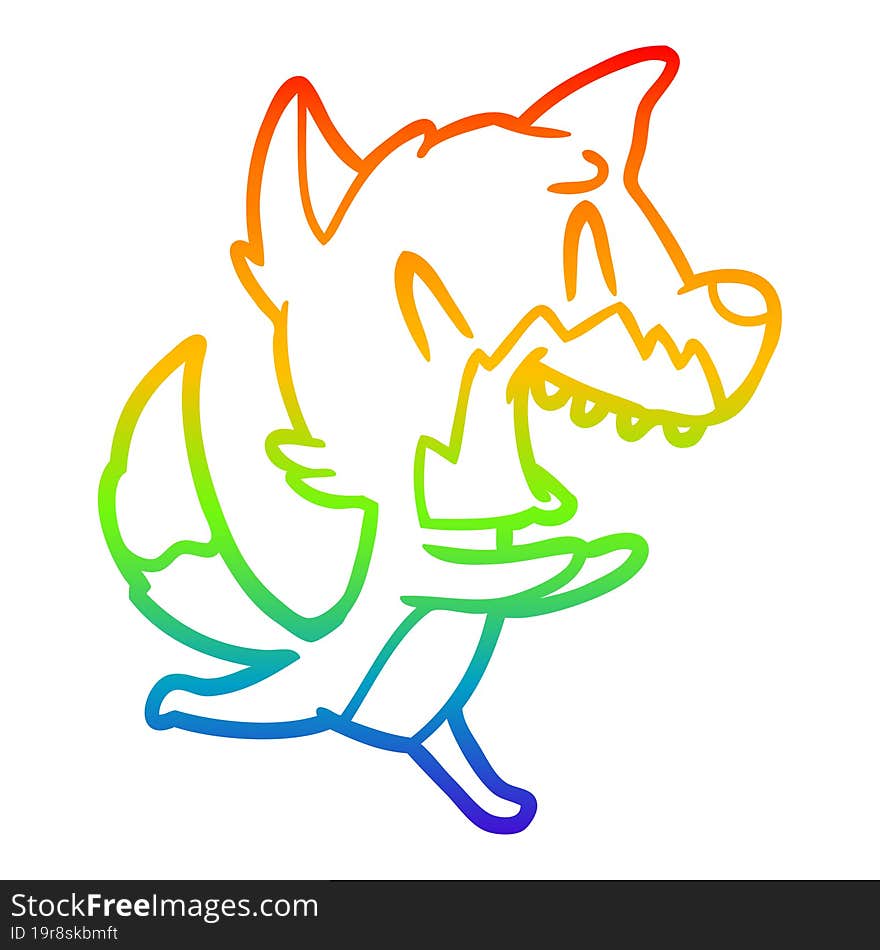 rainbow gradient line drawing laughing fox running away