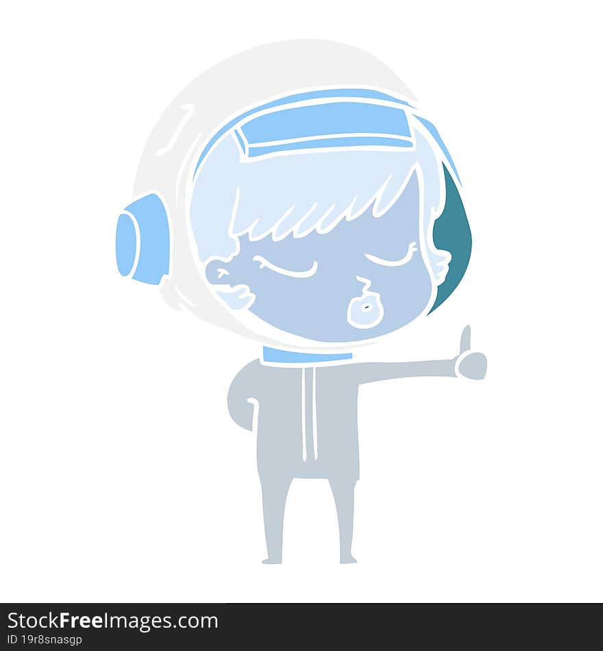 Flat Color Style Cartoon Pretty Astronaut Girl Giving Thumbs Up