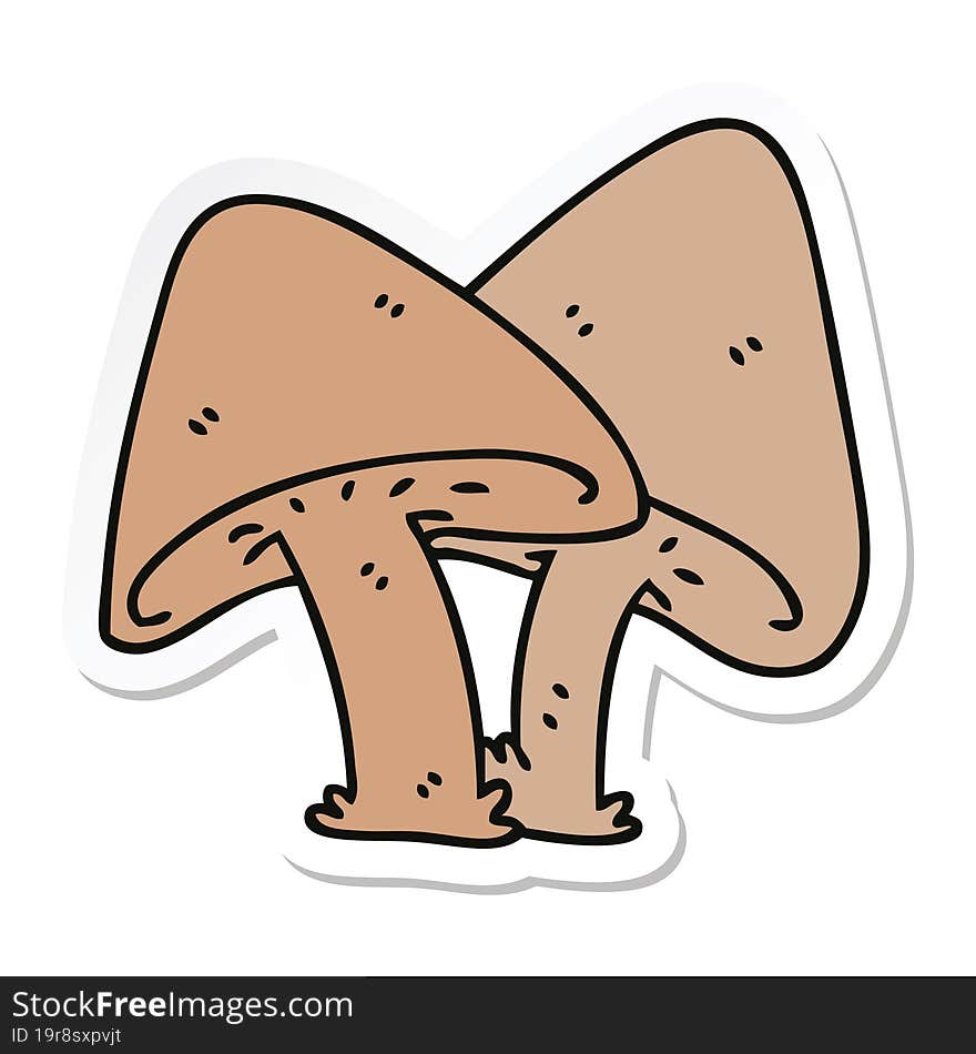 Sticker Of A Quirky Hand Drawn Cartoon Mushrooms