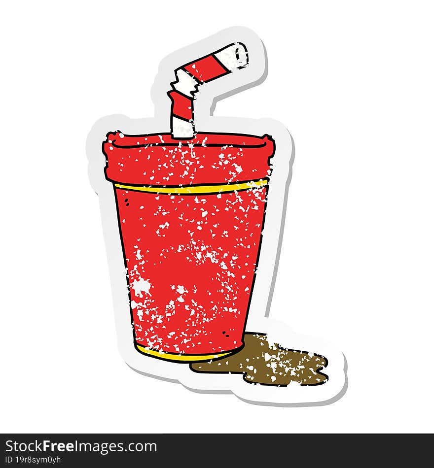 distressed sticker of a cartoon soda cup