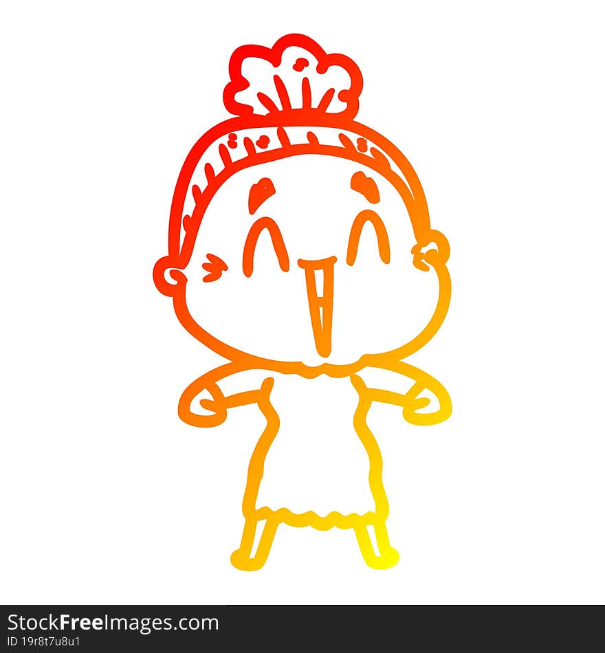 Warm Gradient Line Drawing Cartoon Happy Old Lady