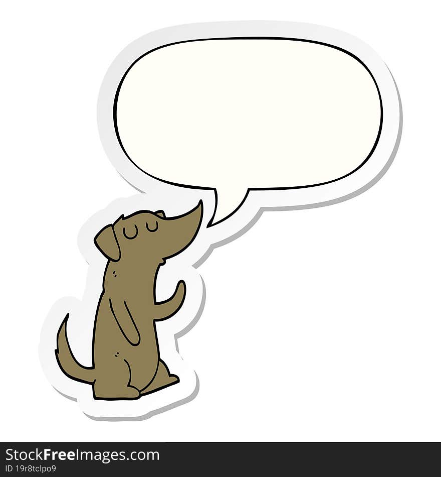 cartoon dog with speech bubble sticker. cartoon dog with speech bubble sticker