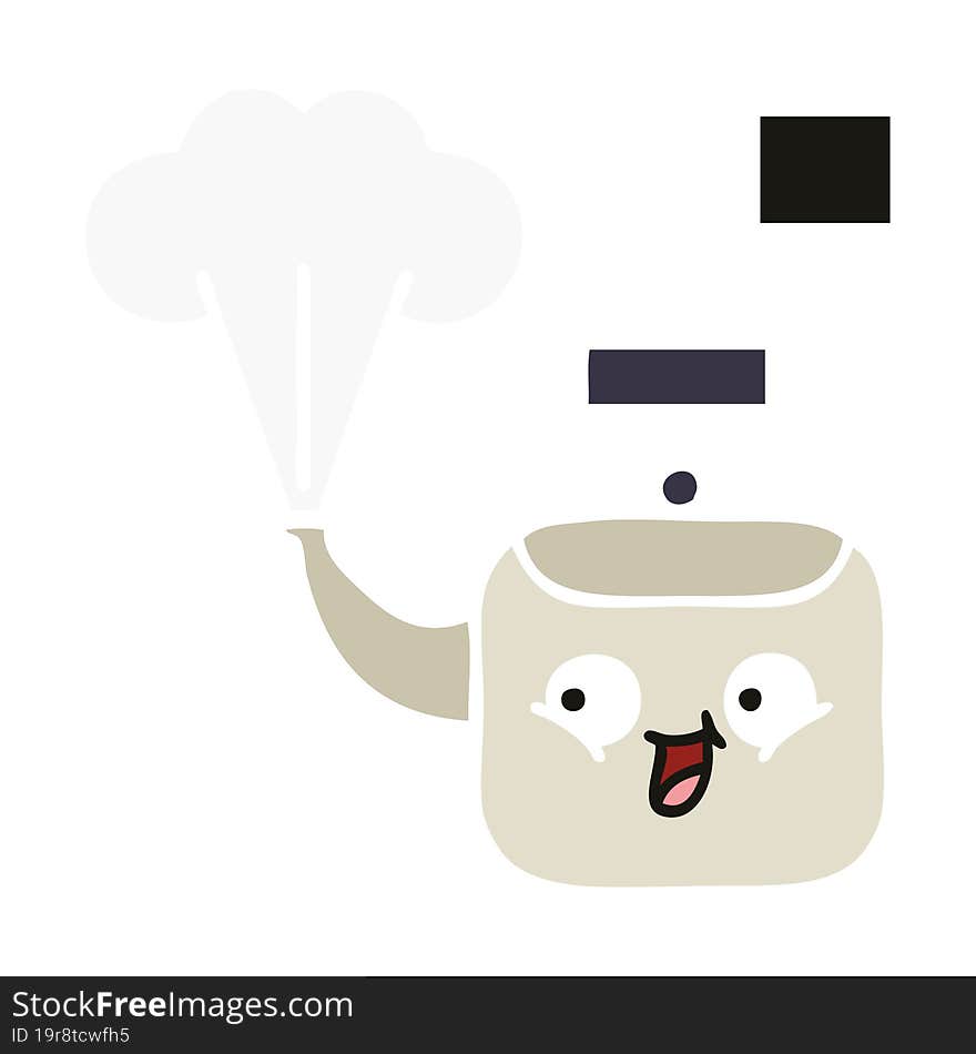 flat color retro cartoon steaming kettle