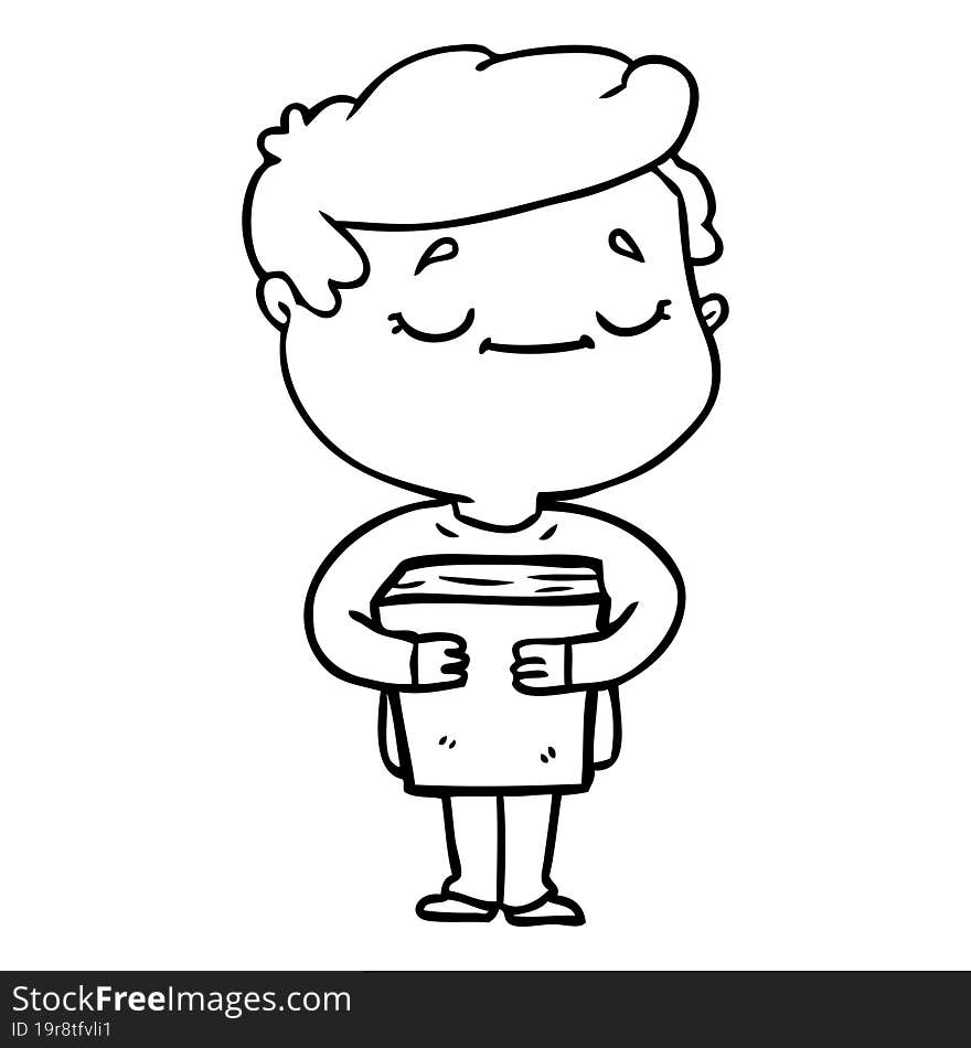 cartoon peaceful man carrying book. cartoon peaceful man carrying book