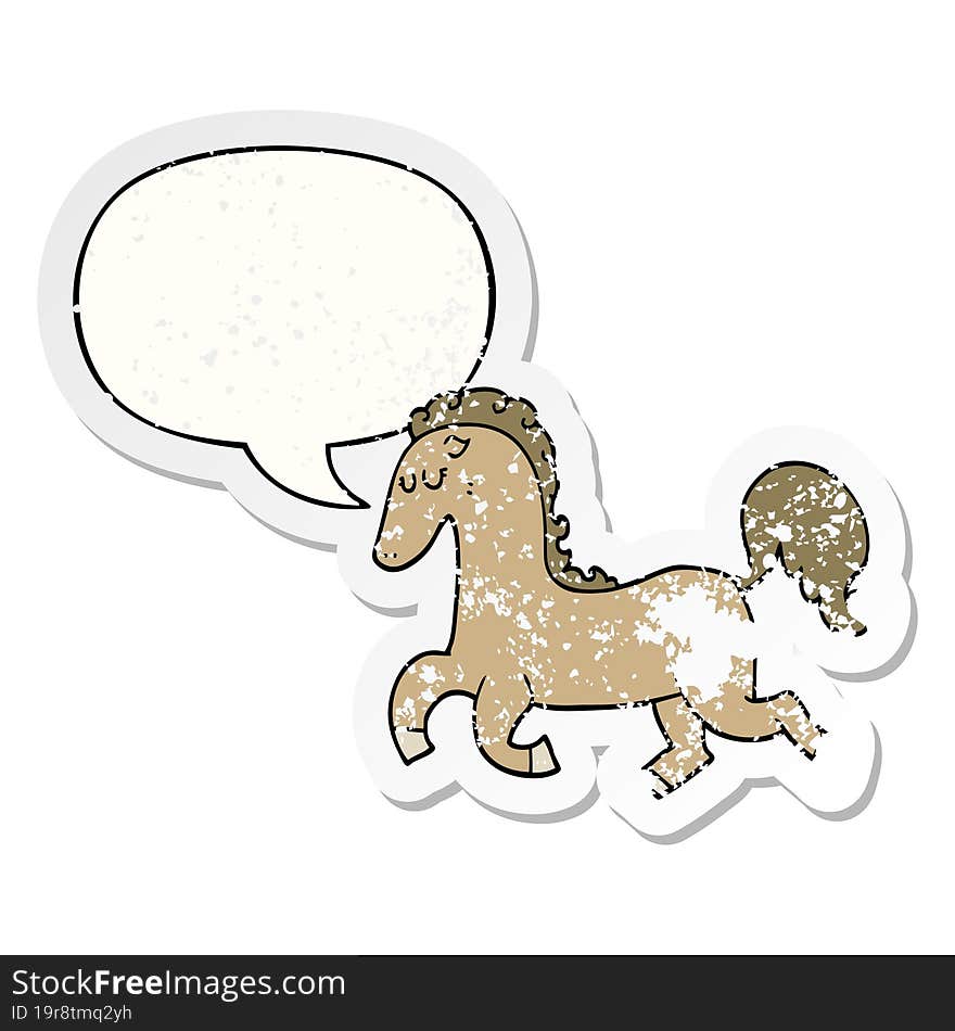 Cartoon Horse Running And Speech Bubble Distressed Sticker