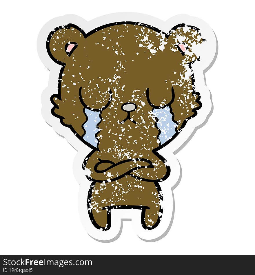 Distressed Sticker Of A Crying Cartoon Bear