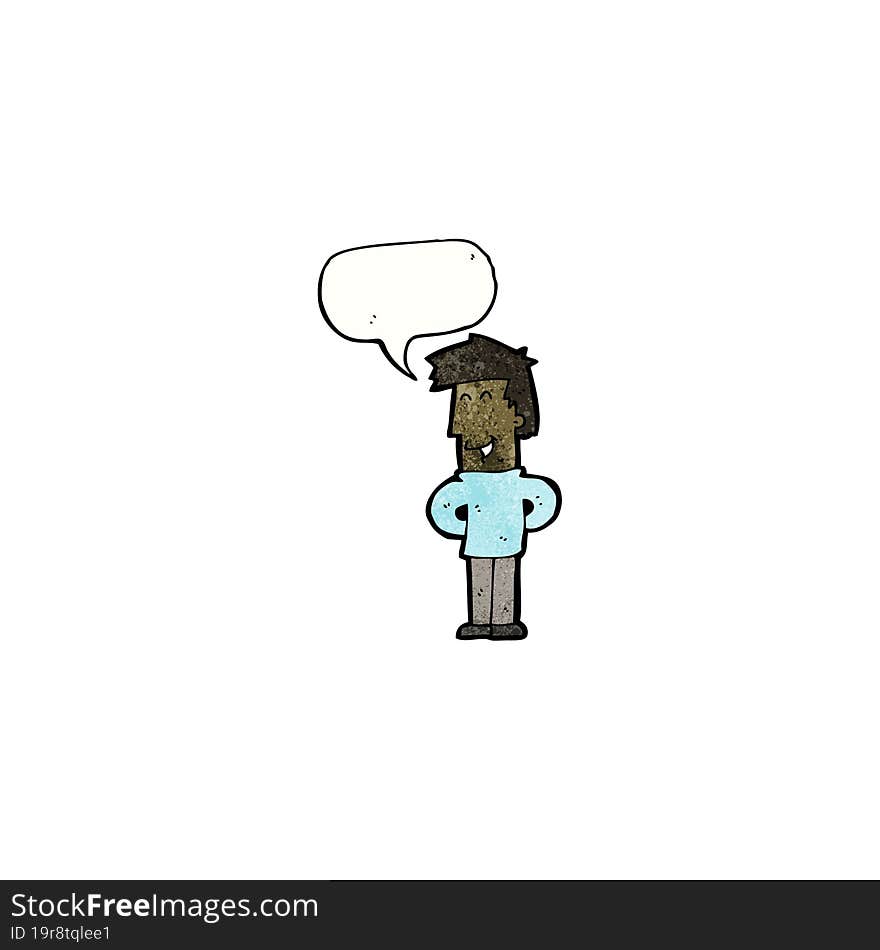 cartoon happy man with speech bubble