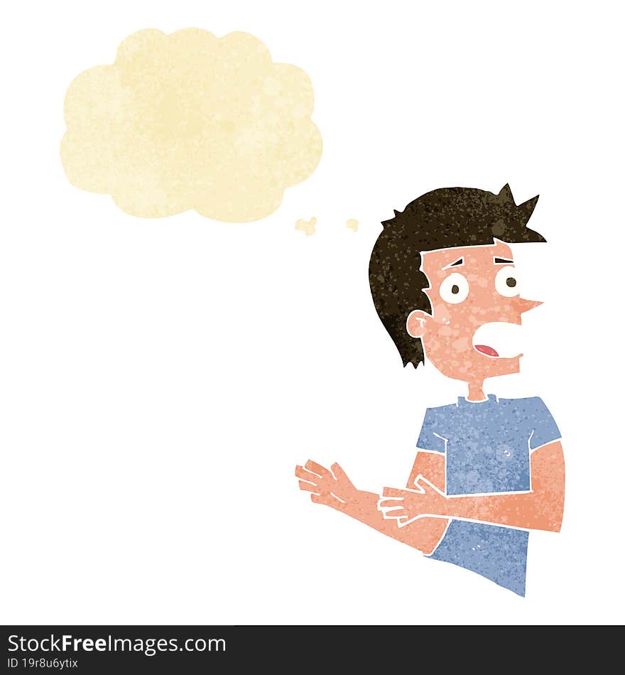 Cartoon Stressed Man With Thought Bubble