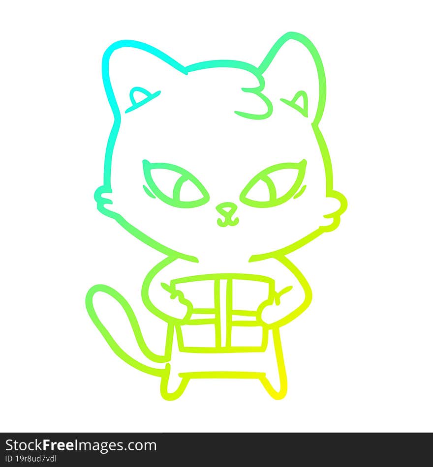 cold gradient line drawing of a cute cartoon cat