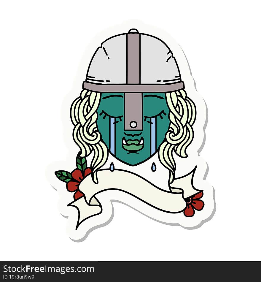 crying orc fighter character face sticker