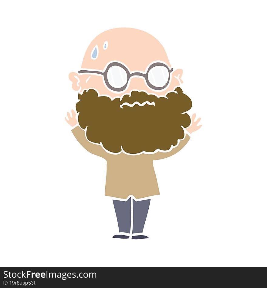 flat color style cartoon worried man with beard and spectacles