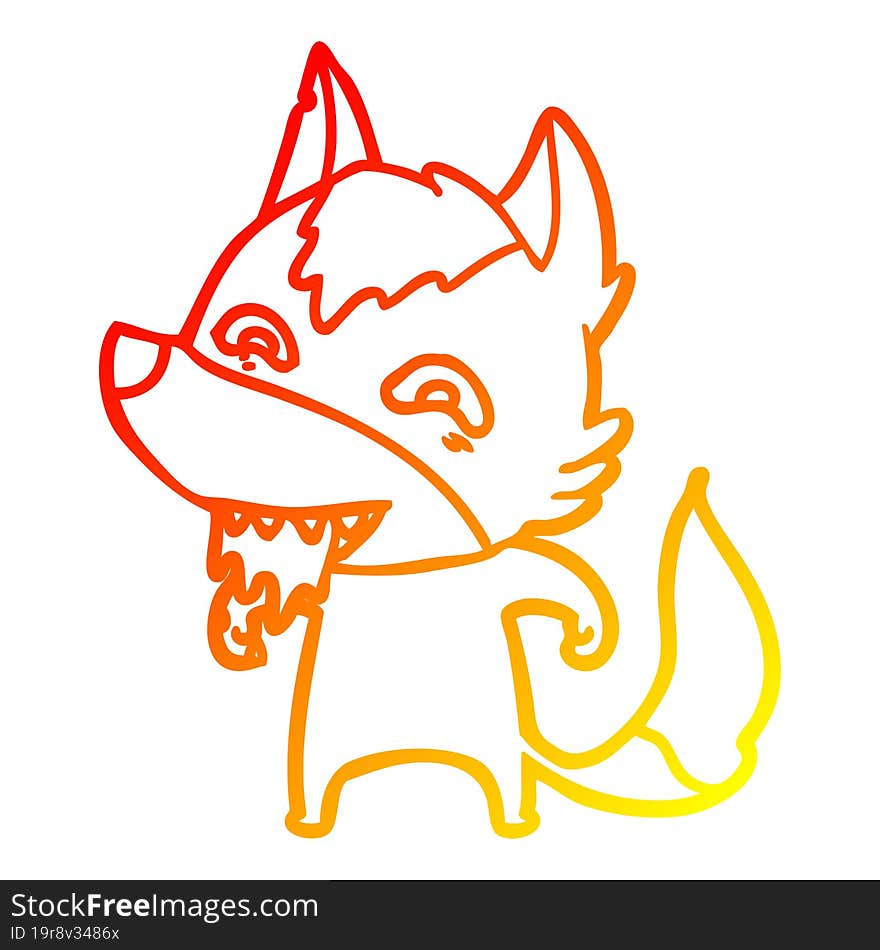 warm gradient line drawing cartoon hungry wolf