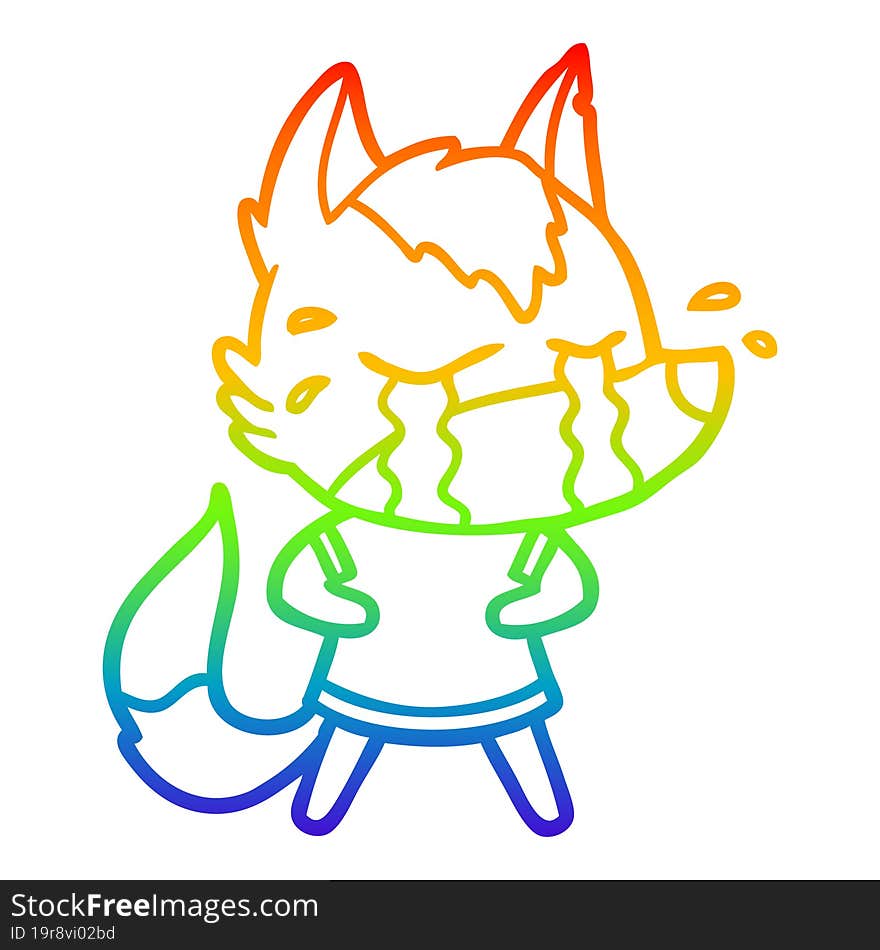 rainbow gradient line drawing cartoon crying wolf