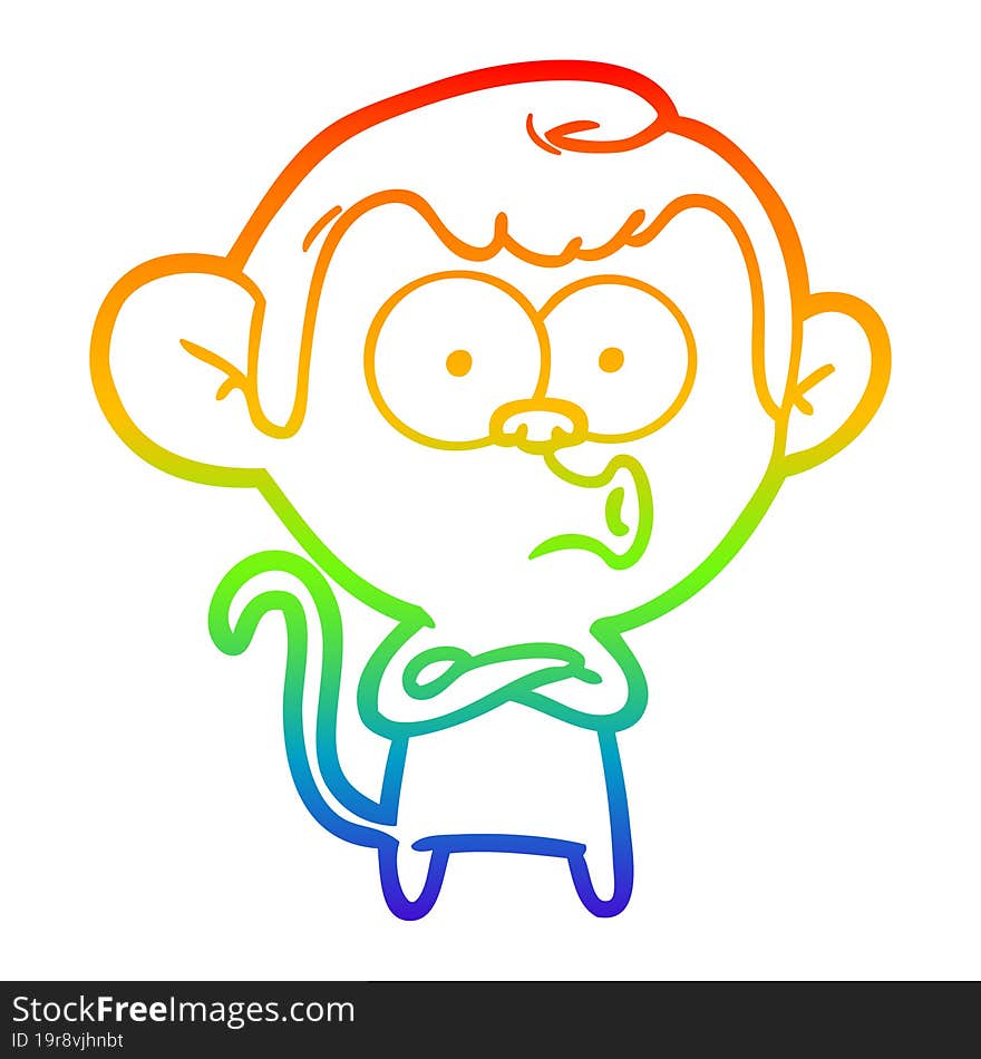 Rainbow Gradient Line Drawing Cartoon Hooting Monkey