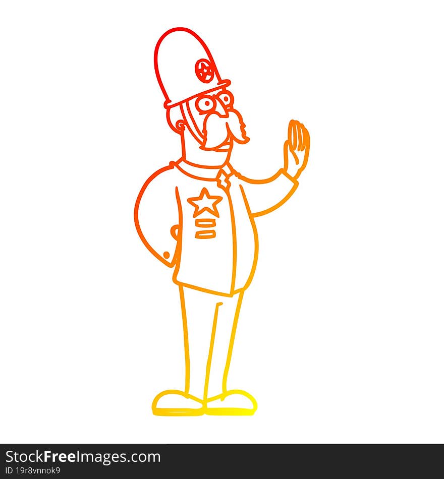 Warm Gradient Line Drawing Cartoon Policeman Making Stop Gesture