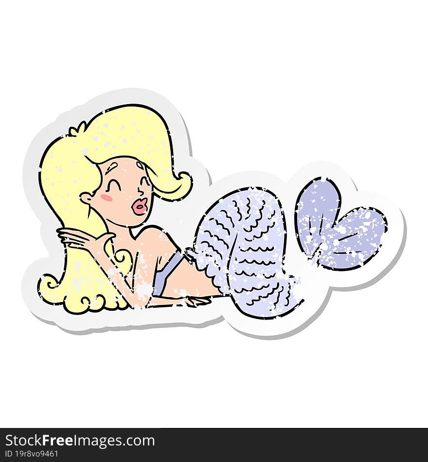 Distressed Sticker Of A Cartoon Mermaid