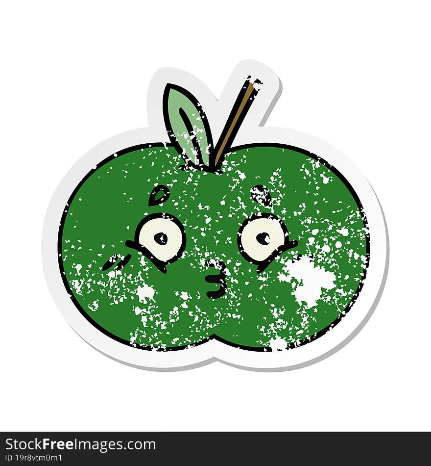 distressed sticker of a cute cartoon juicy apple