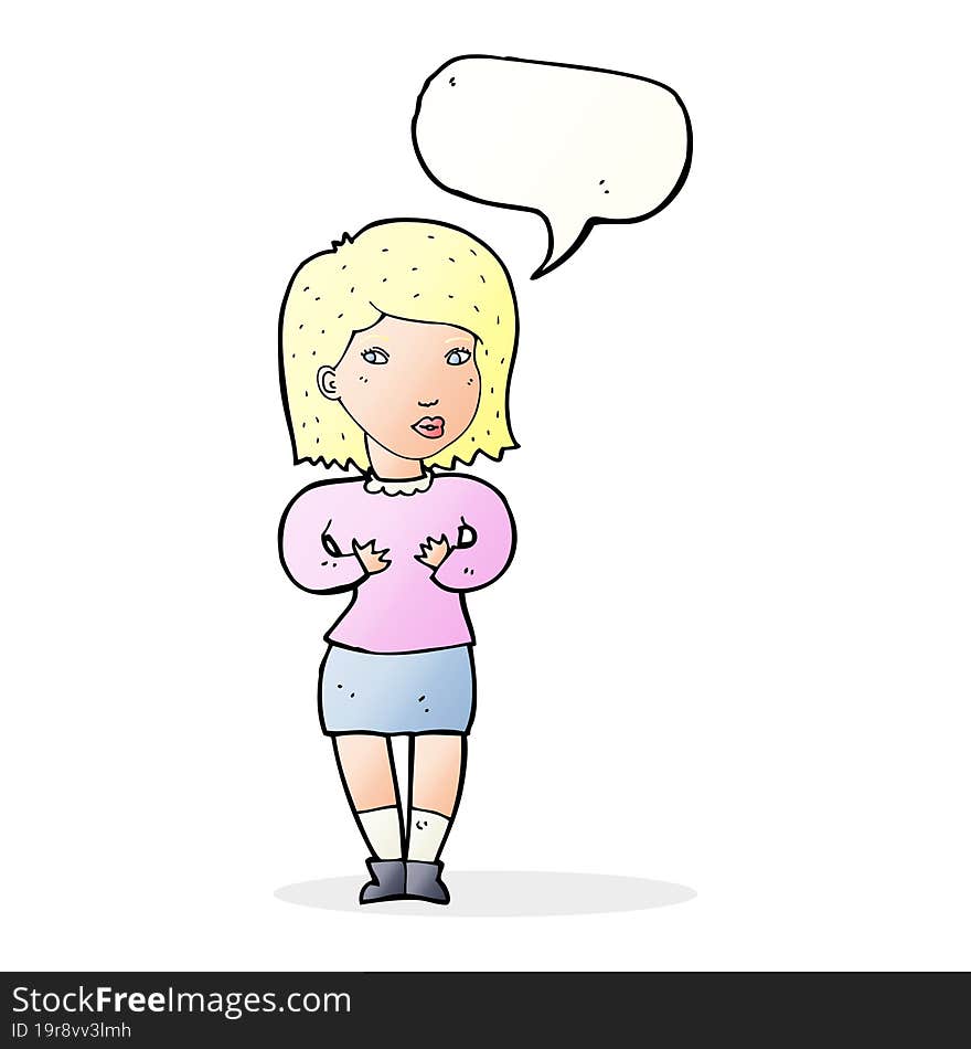 cartoon woman making excuses with speech bubble