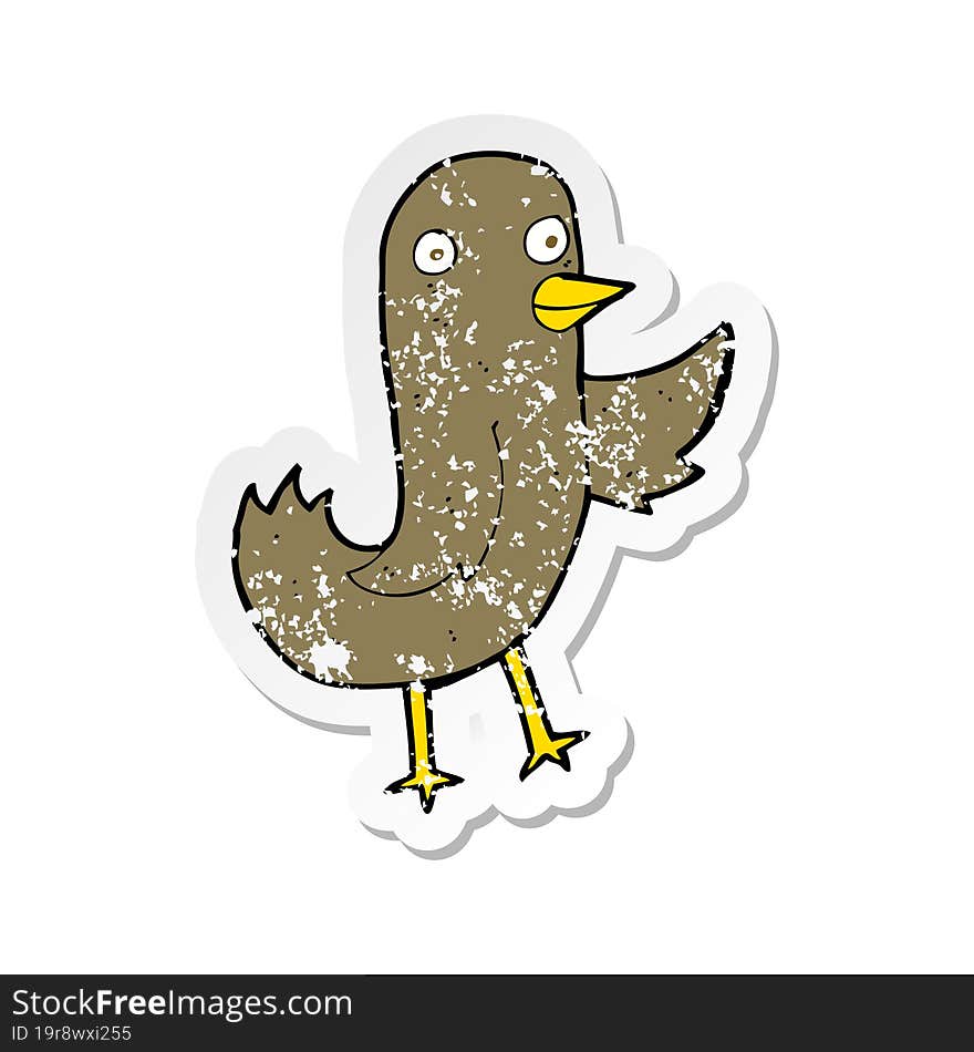 Retro Distressed Sticker Of A Funny Cartoon Bird