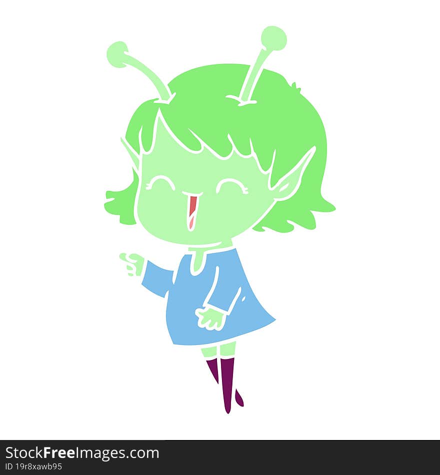 flat color style cartoon alien girl laughing