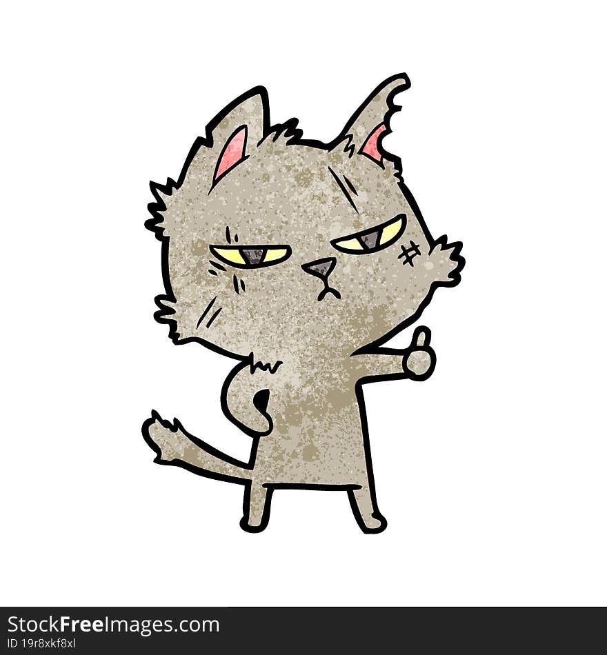 tough cartoon cat giving thumbs up symbol. tough cartoon cat giving thumbs up symbol