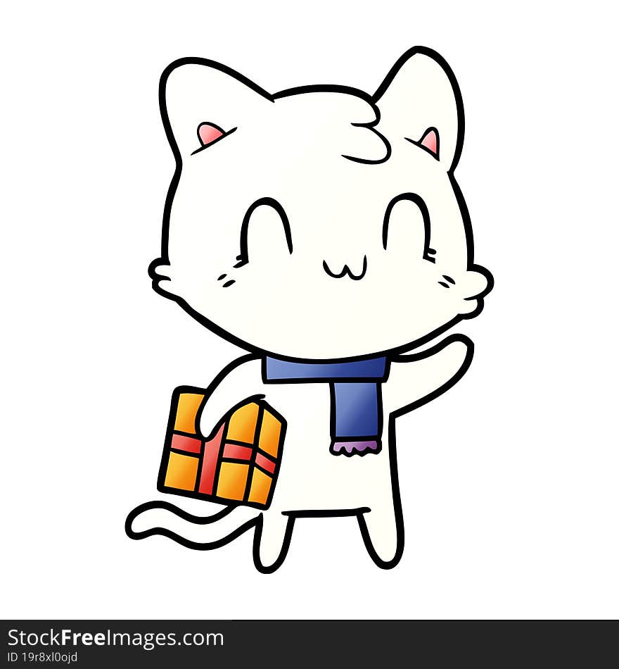 cartoon happy cat wearing scarf. cartoon happy cat wearing scarf