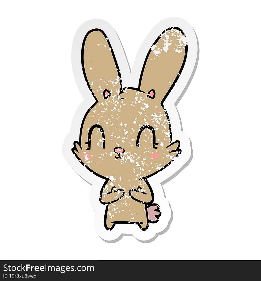 Distressed Sticker Of A Cute Cartoon Rabbit