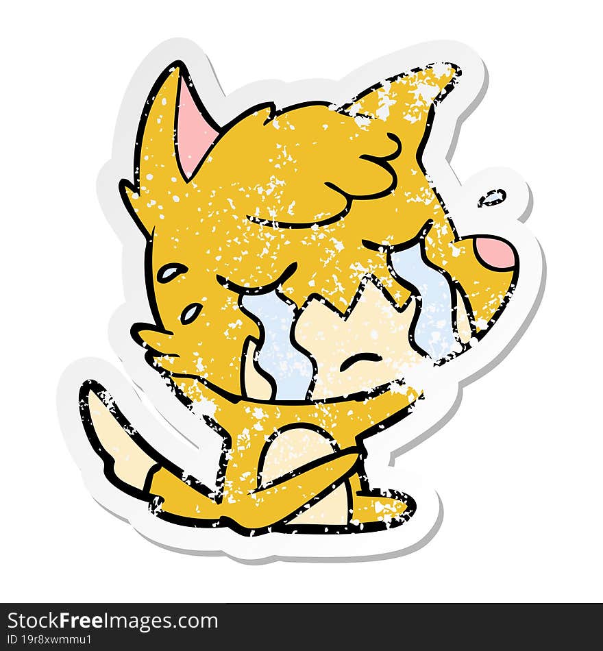 distressed sticker of a crying fox cartoon