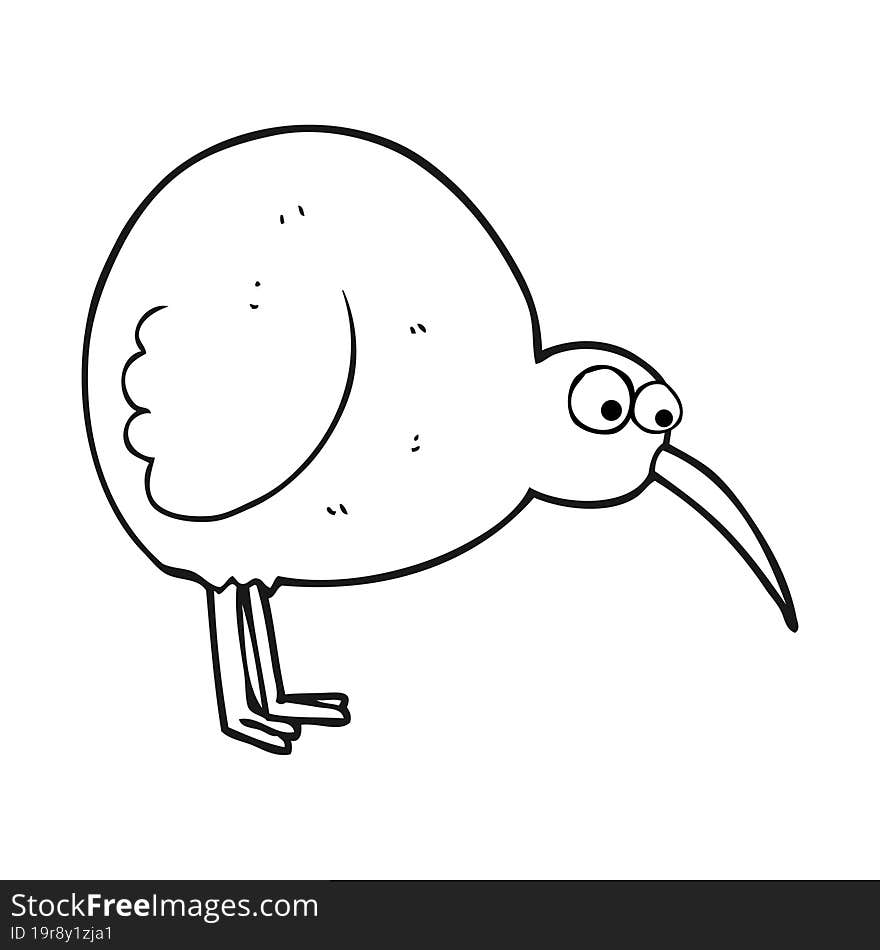 black and white cartoon kiwi bird