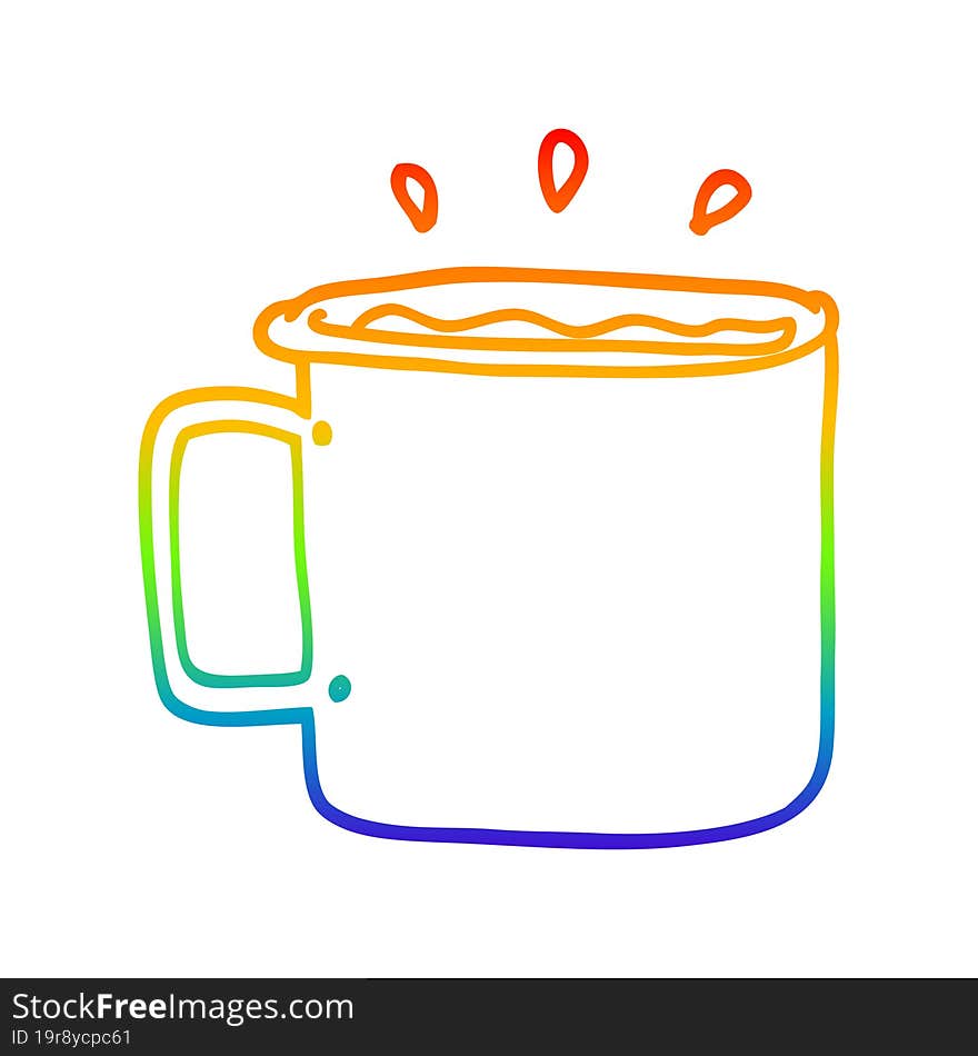 rainbow gradient line drawing cartoon camping cup of coffee