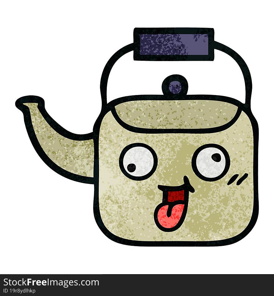 Retro Grunge Texture Cartoon Kettle