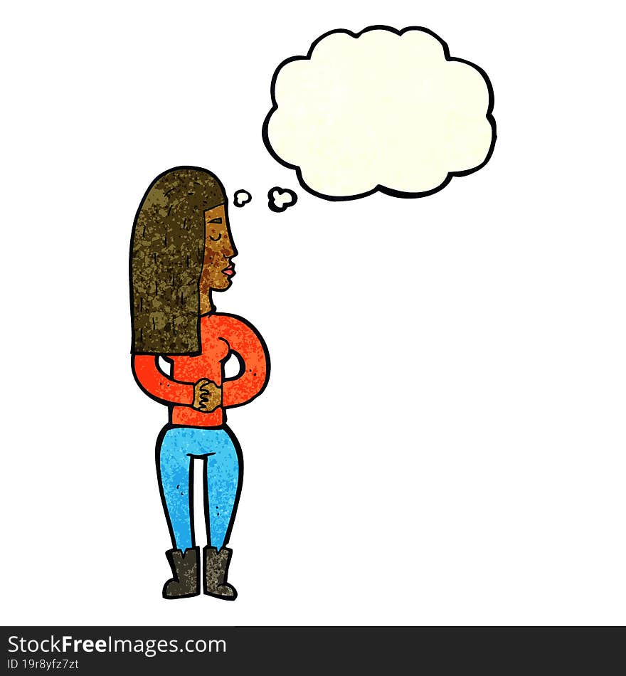 cartoon woman ignoring with thought bubble