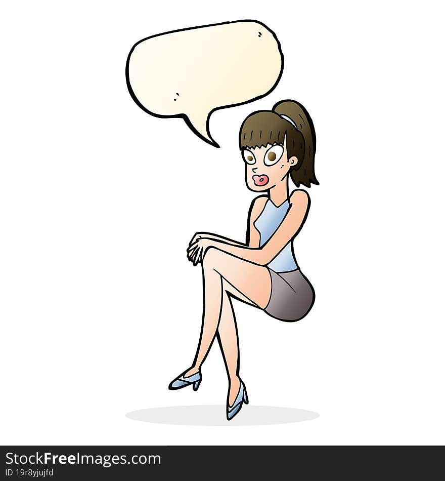 Cartoon Pretty Woman With Speech Bubble